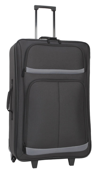Protege 5 Piece 2-Wheel Luggage Set, 28 in Checked, 21" Carry-on, 13.75" Boarding Bag, 9" Toiletry Kit and Matching Laundry Cinch Sack, All Ages, Black