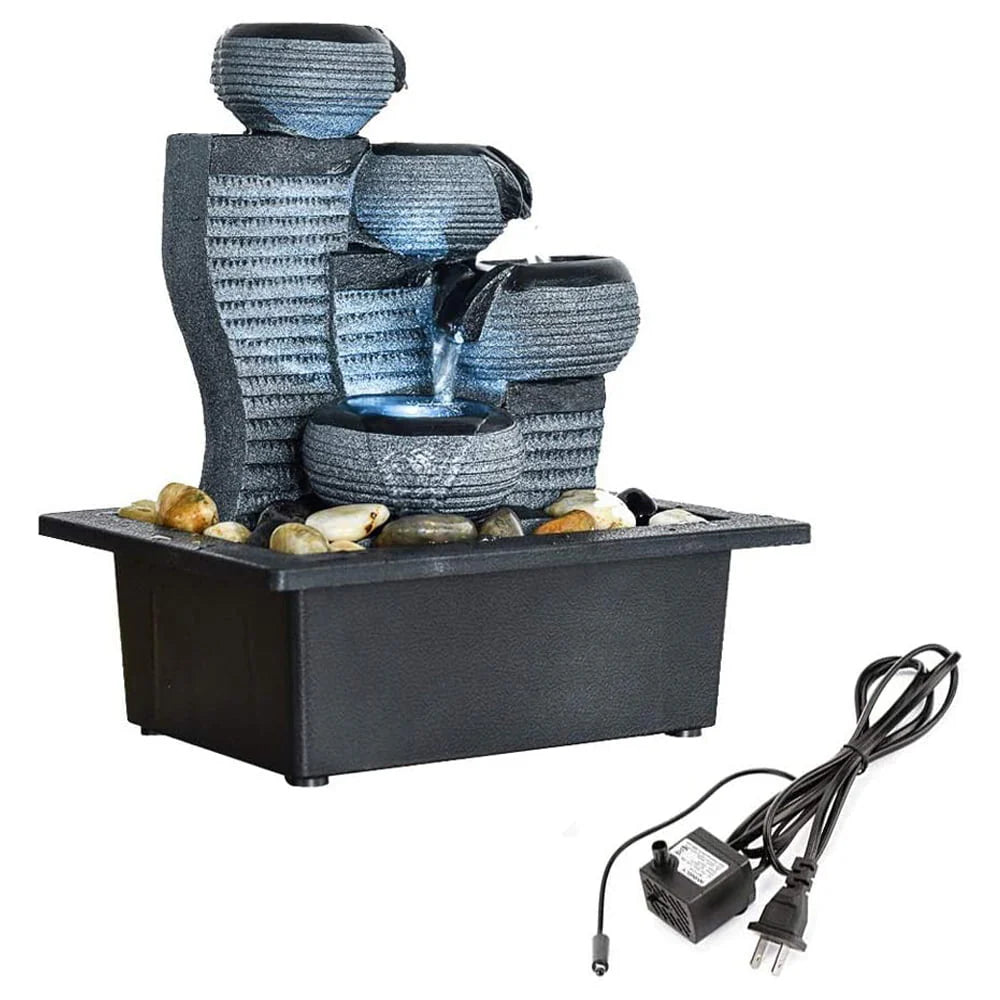 10 1/5" H Desktop Water Fountain, 4 Tier Waterfall with LED Light, Indoor Waterfall Tabletop Fountains for Home Office Decor