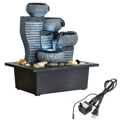 10 1/5" H Desktop Water Fountain, 4 Tier Waterfall with LED Light, Indoor Waterfall Tabletop Fountains for Home Office Decor