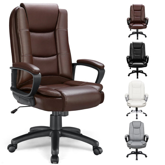 Waleaf Home Office Chair, 400LBS 8Hours Heavy Duty Design, Ergonomic High Back Cushion Lumbar Back Support, Computer Desk Chair, Big and Tall Chair, Adjustable Executive Leather Chair with Arms