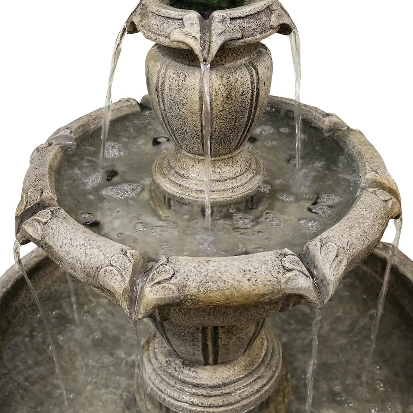 48°?H Outdoor Floor Water Fountain, 3-Tiers Concrete Water Fountain with Submersible Electric Pump - Garden Cascading Waterfall for Yard Patio Lawn Home Decor