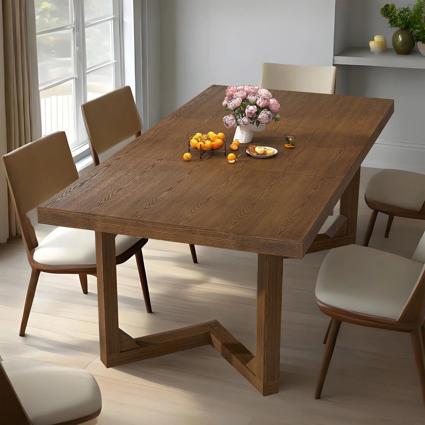 70 Inch Solid Wood Dining Table for 6-8 People, Modern Farmhouse Kitchen Table Rectangular Table for Dining Room, Home Office, Living Room