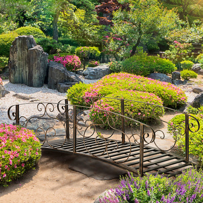 QISHENSHUI 6FT Durable Wooden Garden Bridge - Solid Timber Construction with Sturdy Safety Rails for Stylish Decorative Accents Over Ponds, Streams & Garden Water Features, Bronze