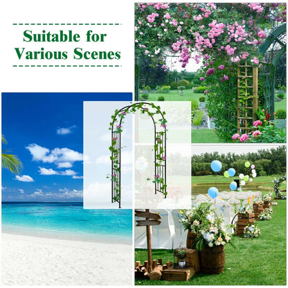 Gymax 7.2Ft Garden Arch Steel Arbor Wedding Garden Decoration Climbing Plants w/Stakes
