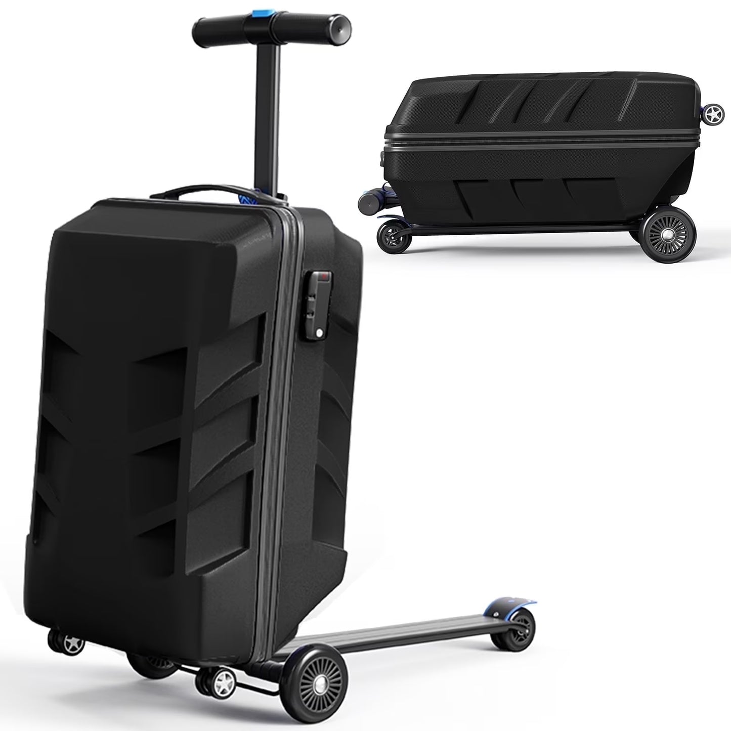 TABU Scooter Luggage for Kids & Adults, Carry on Luggage with Wheels for Kids Ages 6-15,Blue
