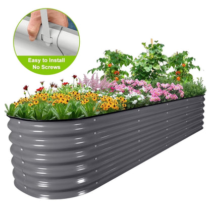 HOOFUN 17" Tall Metal Raised Garden Bed, 9 in 1 Garden Raised 8ftX2ft Garden Bed Kits for Vegetables Flowers, Oval Outdoor Planter Box w/6 Support Bars - Olive Green