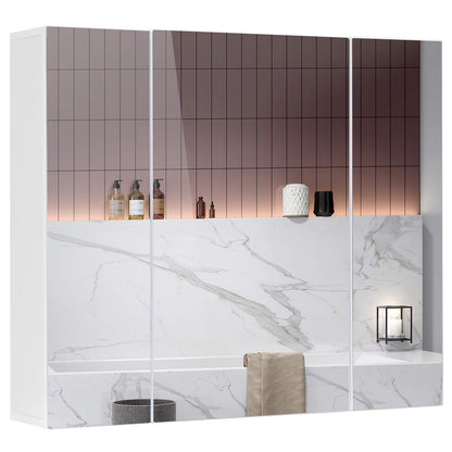 Lighted Medicine Cabinet with Mirror& LED Light for Bathroom,Wall Mounted Bathroom Mirror Cabinet with Storage and 2 Outlet and 3 Doors for Home, White, 39.4" x 23.6"