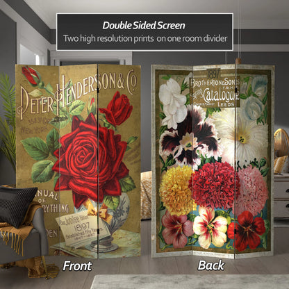 Oriental Furniture 6 ft. Tall Flower Seeds Canvas Room Divider - Roses - 3 Panel