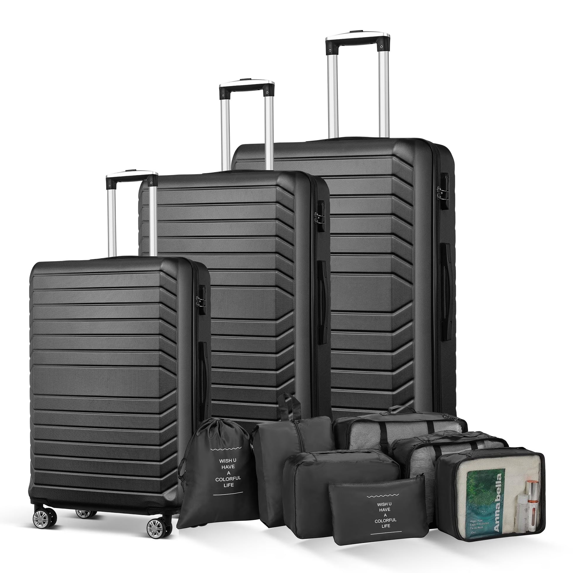 Gowill 3 Piece Luggage Sets Travel Suitcase Set with 7PCS Organizer Bags, White& Brown