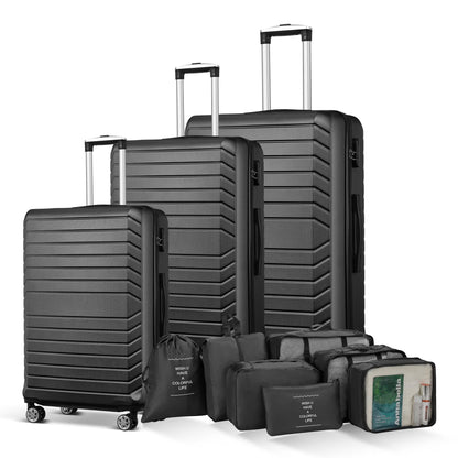 Gowill 3 Piece Luggage Sets Travel Suitcase Set with 7PCS Organizer Bags, White& Brown