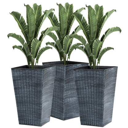 Outsunny Set of 3 Tall Planters with Drainage Hole, Outdoor Flower Plant Pots, Indoor Planters for Porch, Front Door, Entryway, Patio and Deck, Black