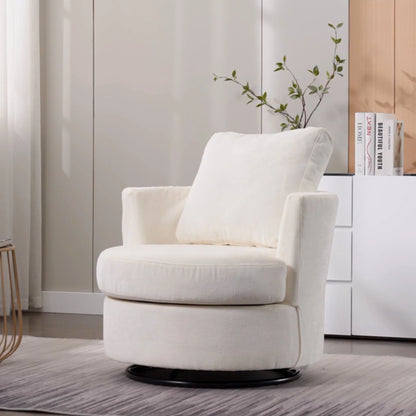 Muumblus Chenille Swivel Accent Chair, Barrel Chair Comfy Round Armchair Sofa Chair Sherpa Chair for Living Room & Nursery, Beige