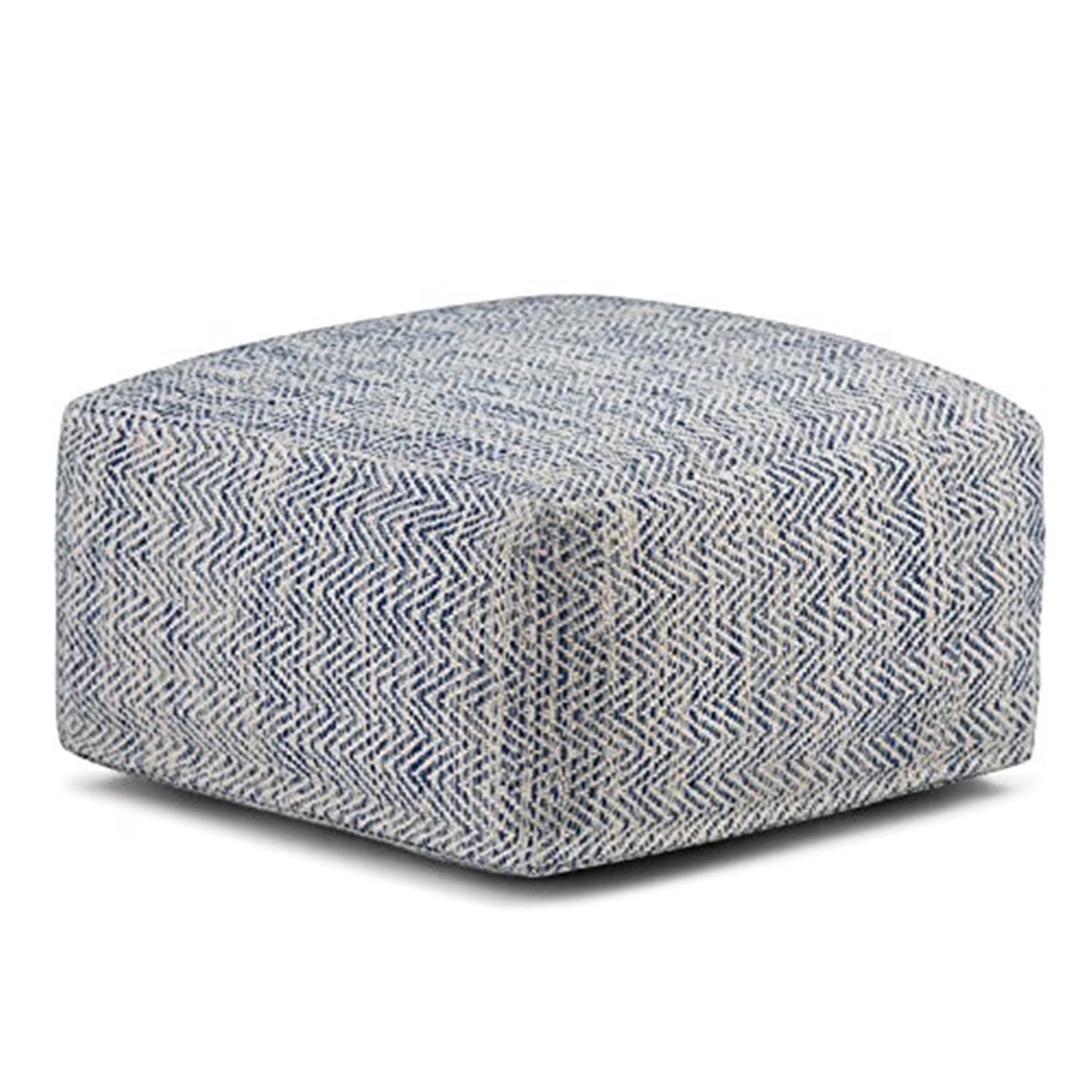 Simpli Home Nate 20 inch Wide Boho Square Pouf in Patterned Denim Mlange Cotton