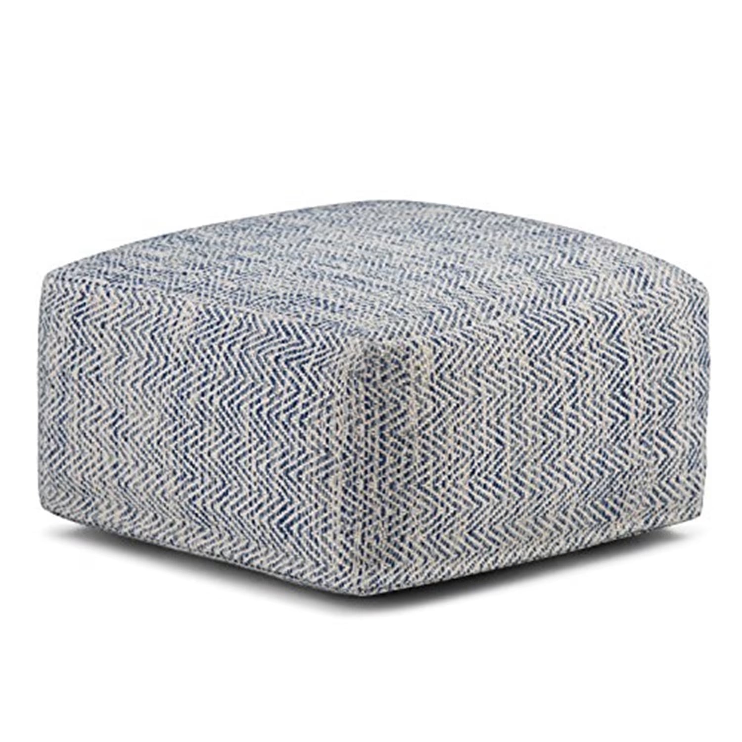 Simpli Home Nate 20 inch Wide Boho Square Pouf in Patterned Denim Mlange Cotton
