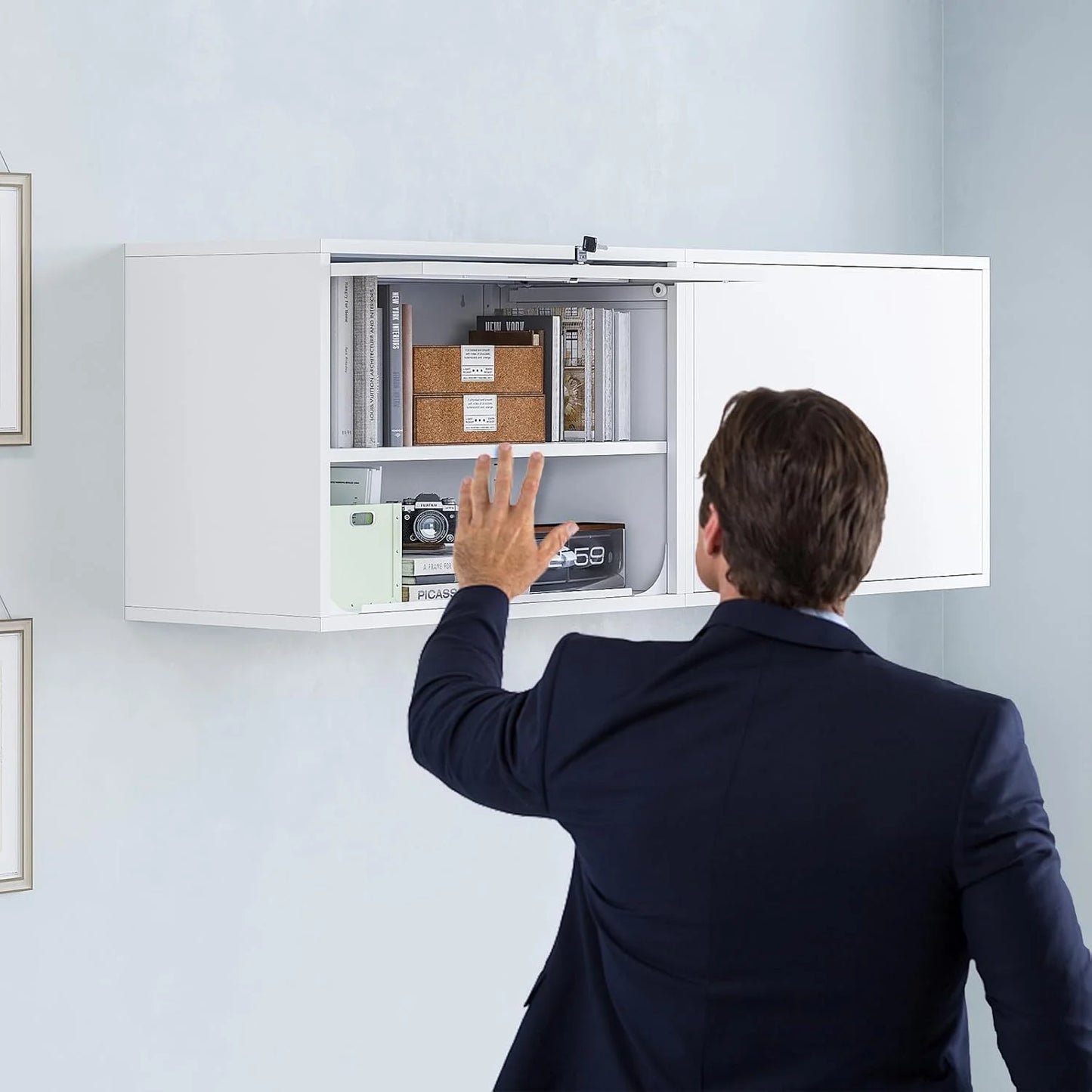 MIIIKO Wall Cabinet with Door and Shelf, Wall Mounted Metal Storage Cabinets, Locking White Floating Cabinet for Garage, Home Office, Kitchen and Pantry