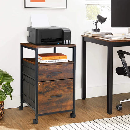 MONVANE File Cabinet with 2 Drawers for A4 Letter Size for Home Office, Mobile Printer Stand with Storage,Brown