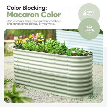KING BIRD 6.6x2x3 ft Raised Garden Bed 9 in 1 Galvanized Steel Metal Planter Garden Box Outdoor for Gardening, Vegetables, Flowers, Light Green