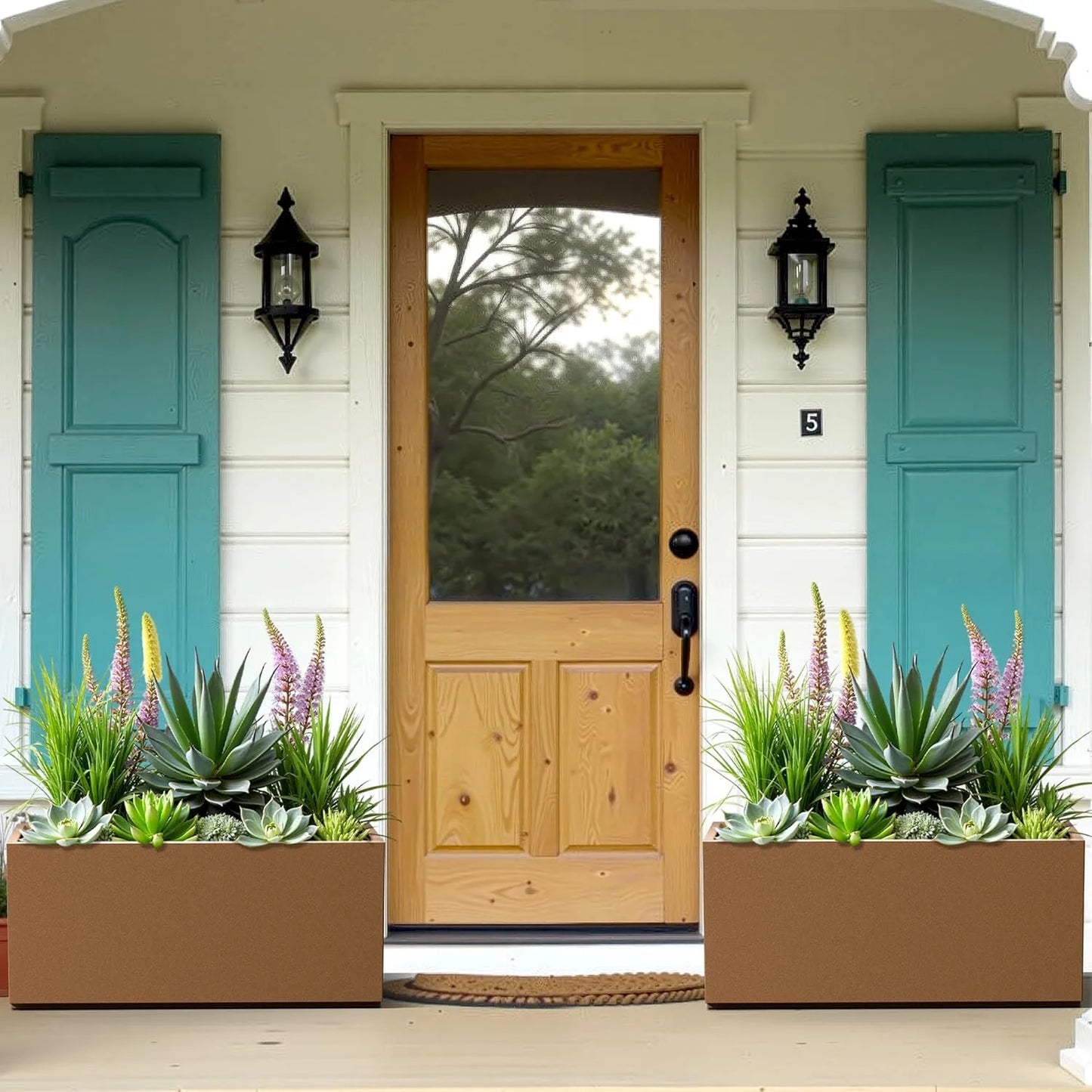 Large Rectangle Planter Metal Brown Planter Box with a Drainage Hole and a Removable Divider Indoor Outdoor Porch Pots for Tall , Trees, Flowers 37.99"x 15" x 16.26" Brown