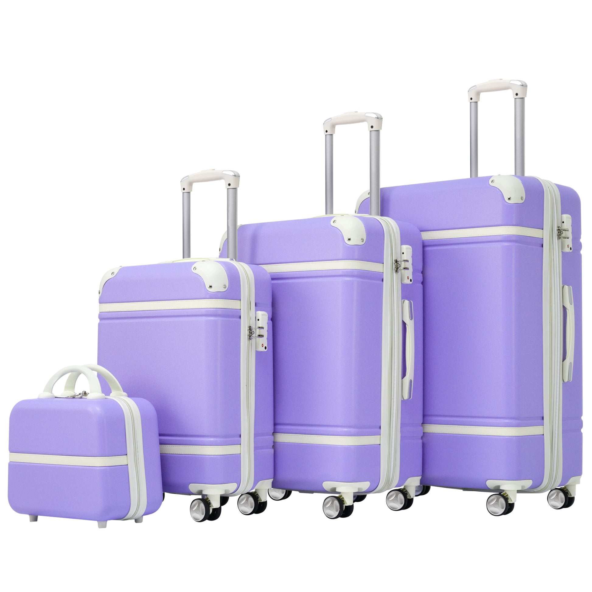 4 Piece ABS Hard Shell Luggage Sets with Cosmetic Case,Lightweight Suitcase with TSA Lock,Airline Certified Carry-on Luggage(20/24/28in),Green