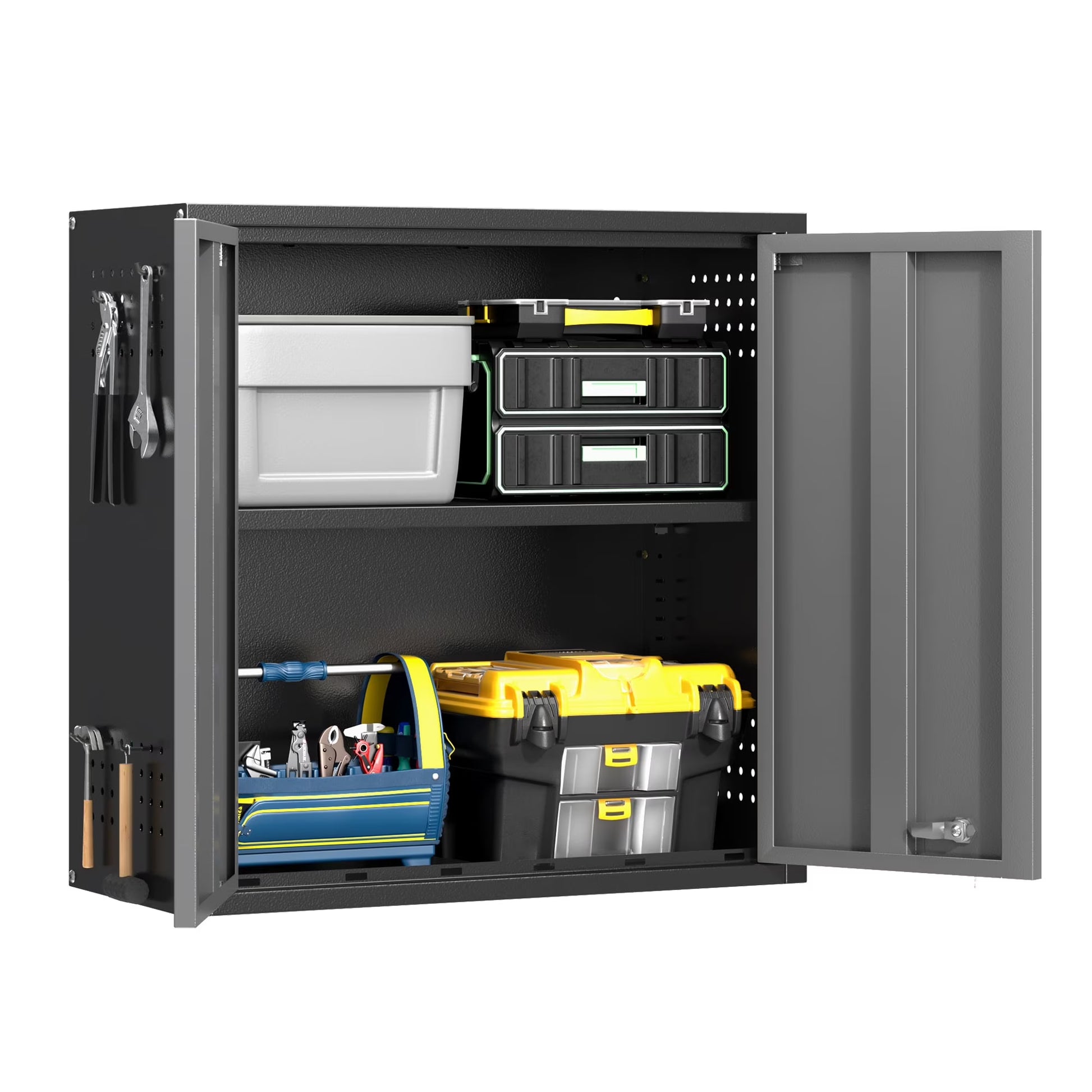 Topass Metal Wall Cabinet with LockGarage Storage Cabinet, Wall-Mounted Utility Cabinet with Adjustable Shelf & Locking Doors for Workshop, Laundry Room, or Home Office - Easy Assembly, Black