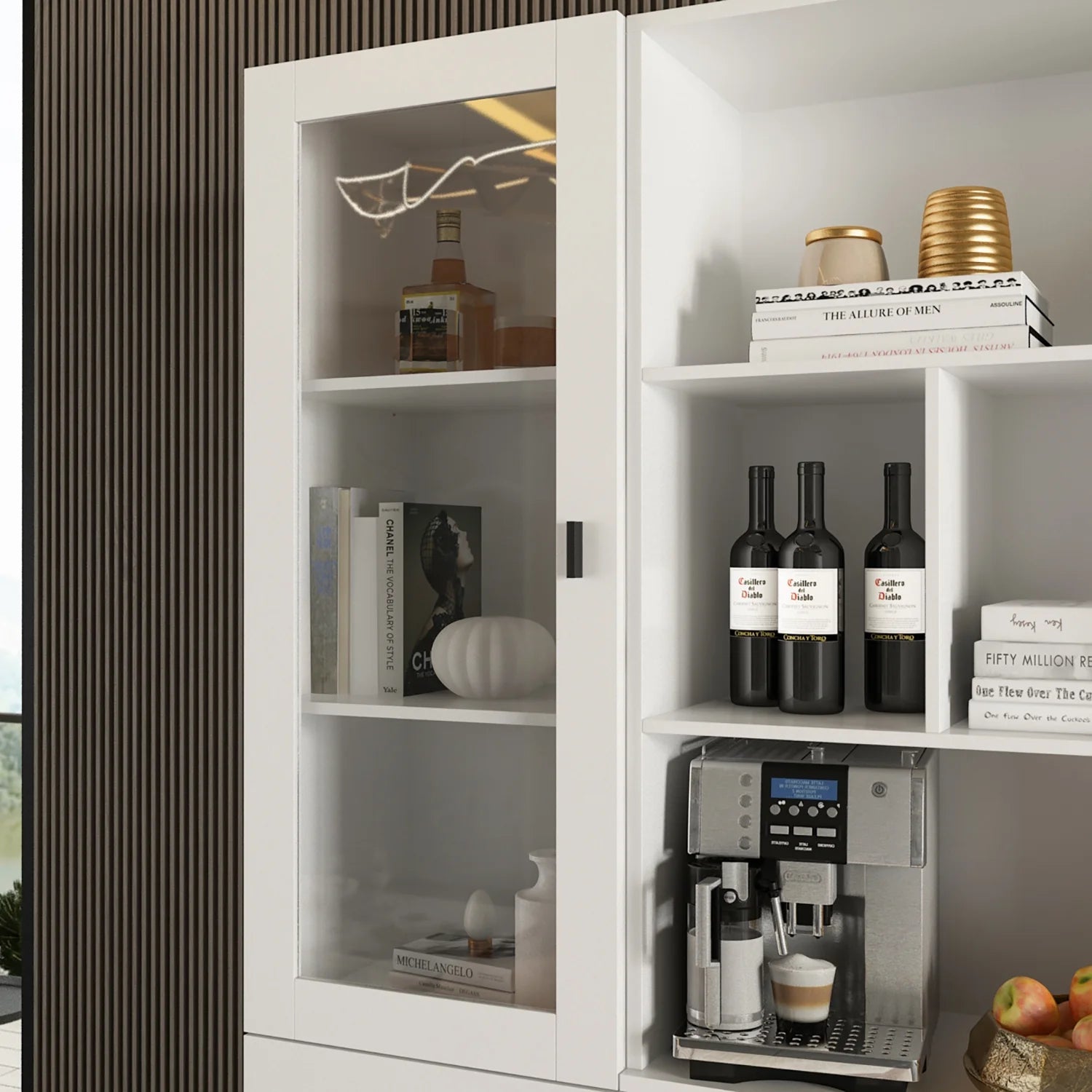 Modern Versatile Storage Cabinet Set, White 5-Door Bookcase Display Storage Organizer for Home Office Bedroom Living Room, 62.9"x12.2"x70.9"