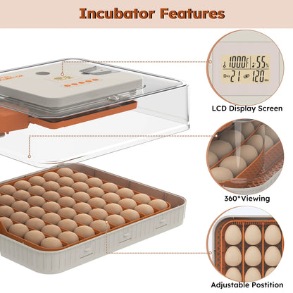 Montary 56 Egg Incubator: Auto Turning, Humidity Control & Water Refill for Chicken/Duck/Goose Eggs w/Candler