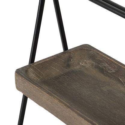 A& B Home 2 Tier Wood Decorative Tray with Metal Frame - Natural, Black Finish