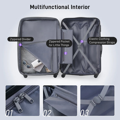 3 Piece ABS Luggage Set, Luggage with Spinner Wheel & TSA 20/24/28 inch, Purple