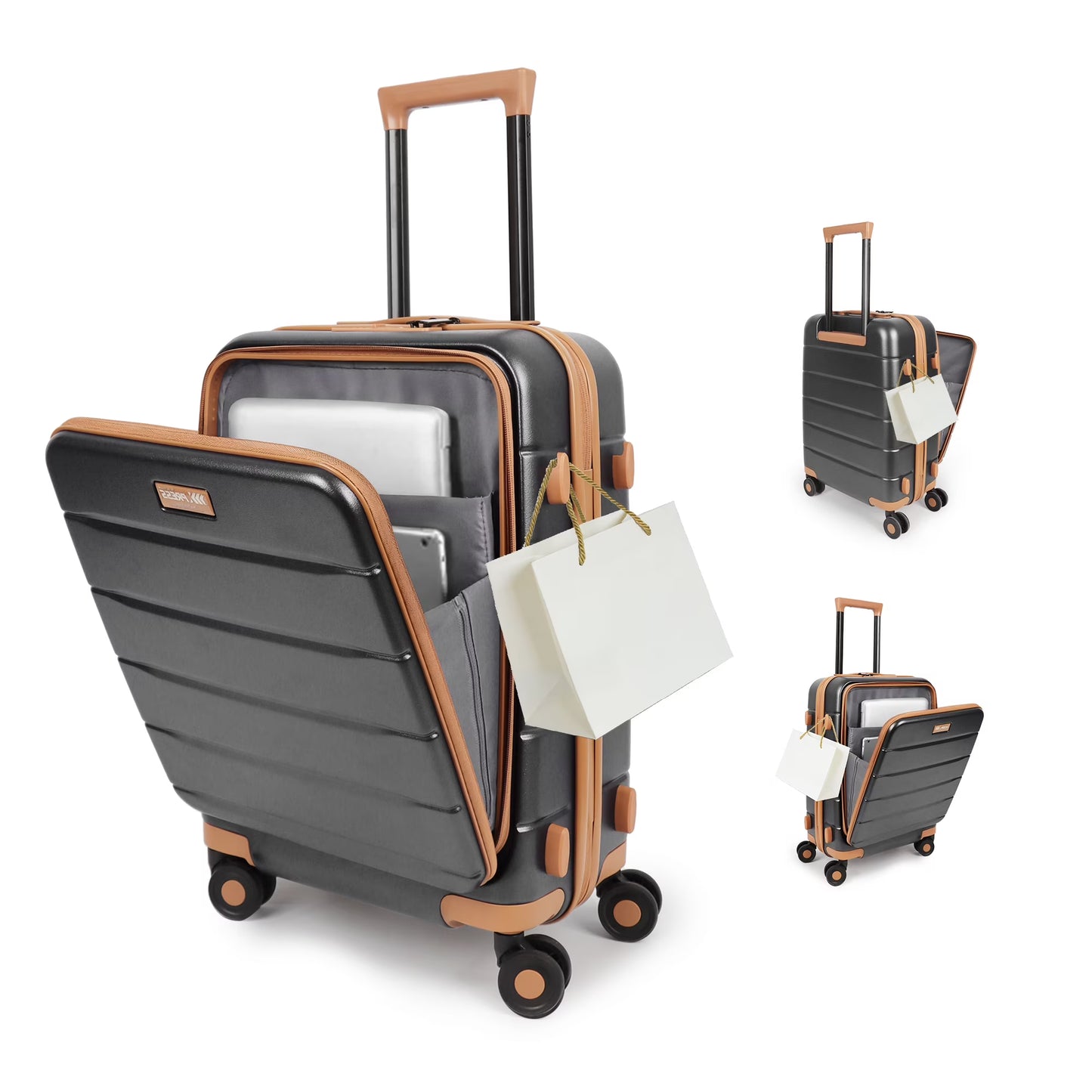 Carry On Luggage 22 x 14 x 9 Airline Approved Lightweight Hardside Spinner Luggage with TSA Lock and Laptop Compartment, Beige, CY2431