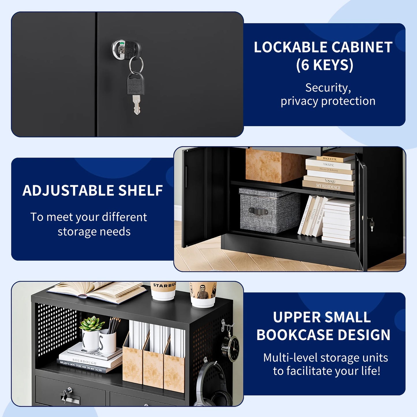 Fesbos Locking Cabinet with 2 Drawers, Metal Storage Cabinet with Locking Doors and Shelves - 41.3" Steel Lockable Storage Cabinet, Metal Cabinet for Home Office, Garage