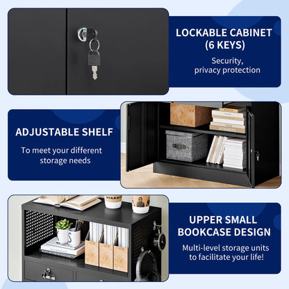 Fesbos Locking Cabinet with 2 Drawers, Metal Storage Cabinet with Locking Doors and Shelves - 41.3" Steel Lockable Storage Cabinet, Metal Cabinet for Home Office, Garage