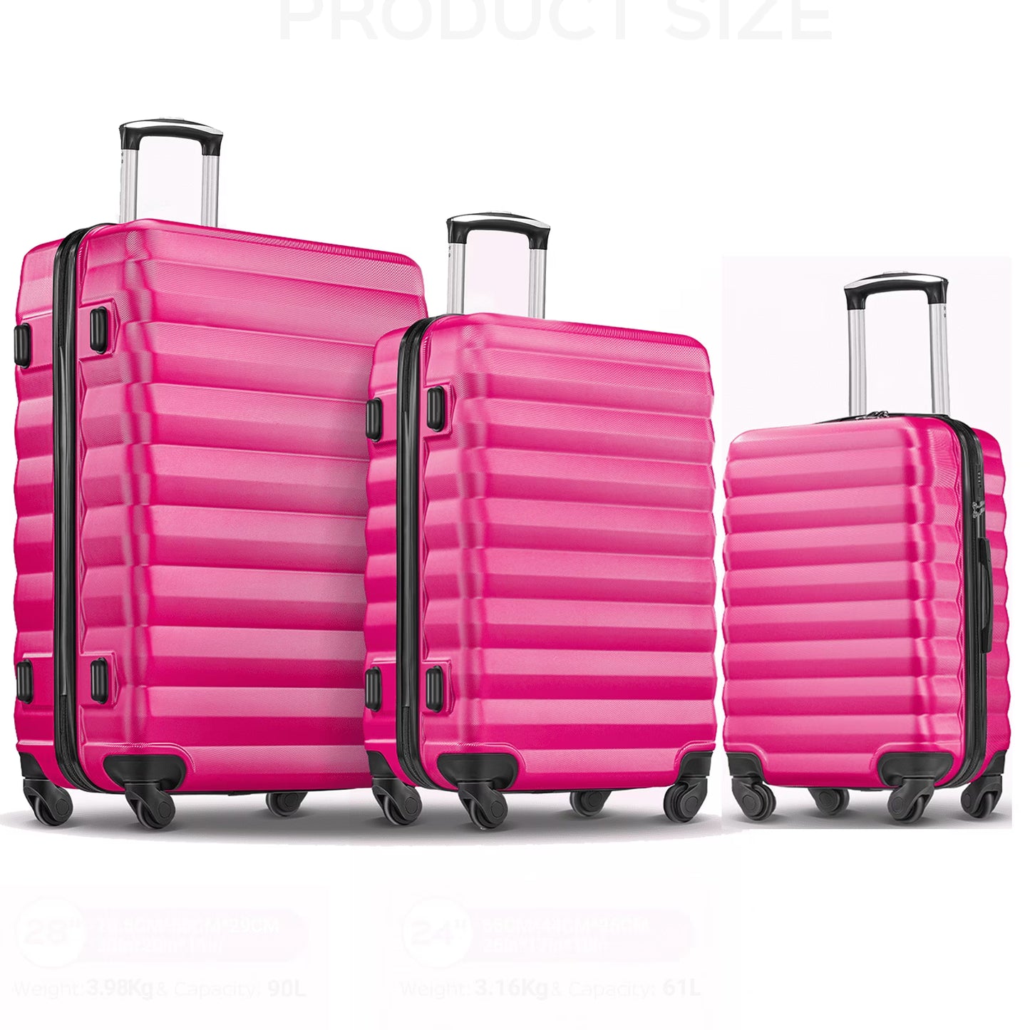 3 Piece Luggage Sets with 6 PC Organize Bags Lightweight Suitcases with Spinner Wheels, Pink