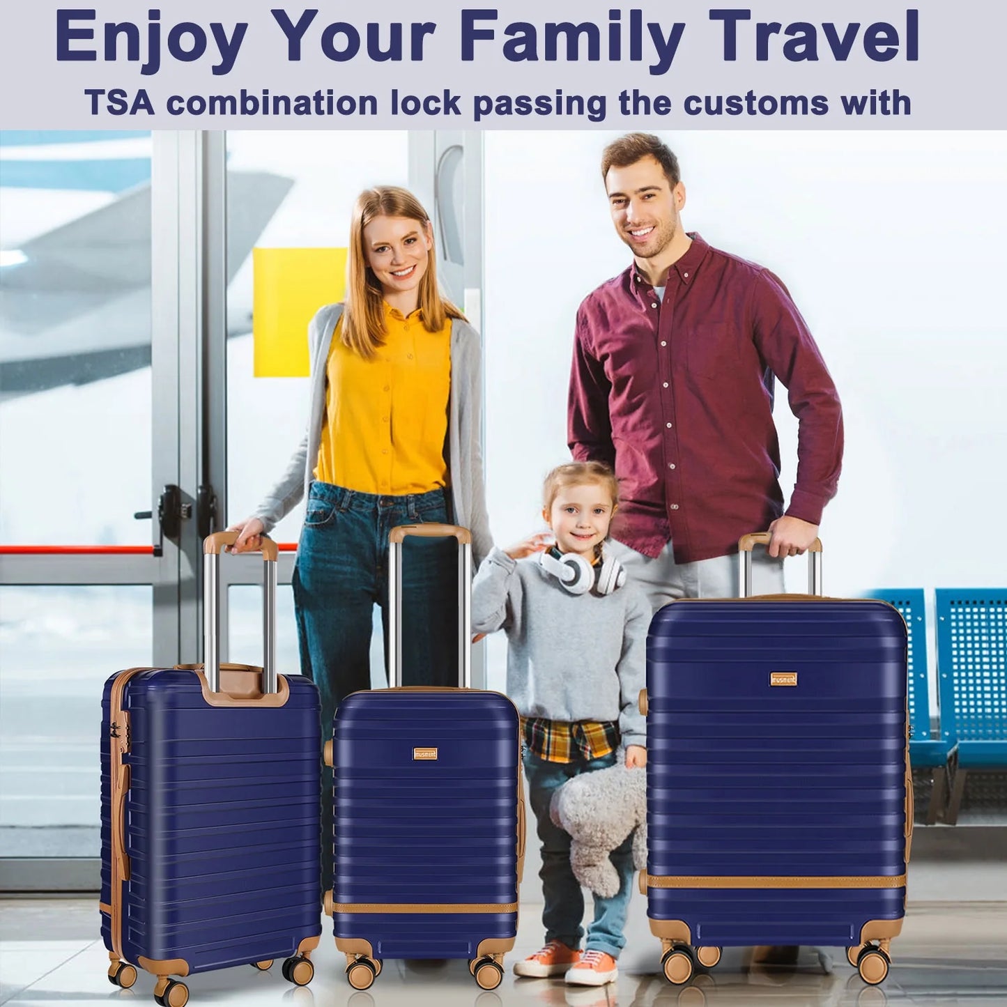 5 Piece Luggage Sets and Travel Duffel Bag, ABS Hardshell Hardside Checked Luggage with TSA Lock and Double Spinner Wheels Suitcase, Deep Blue