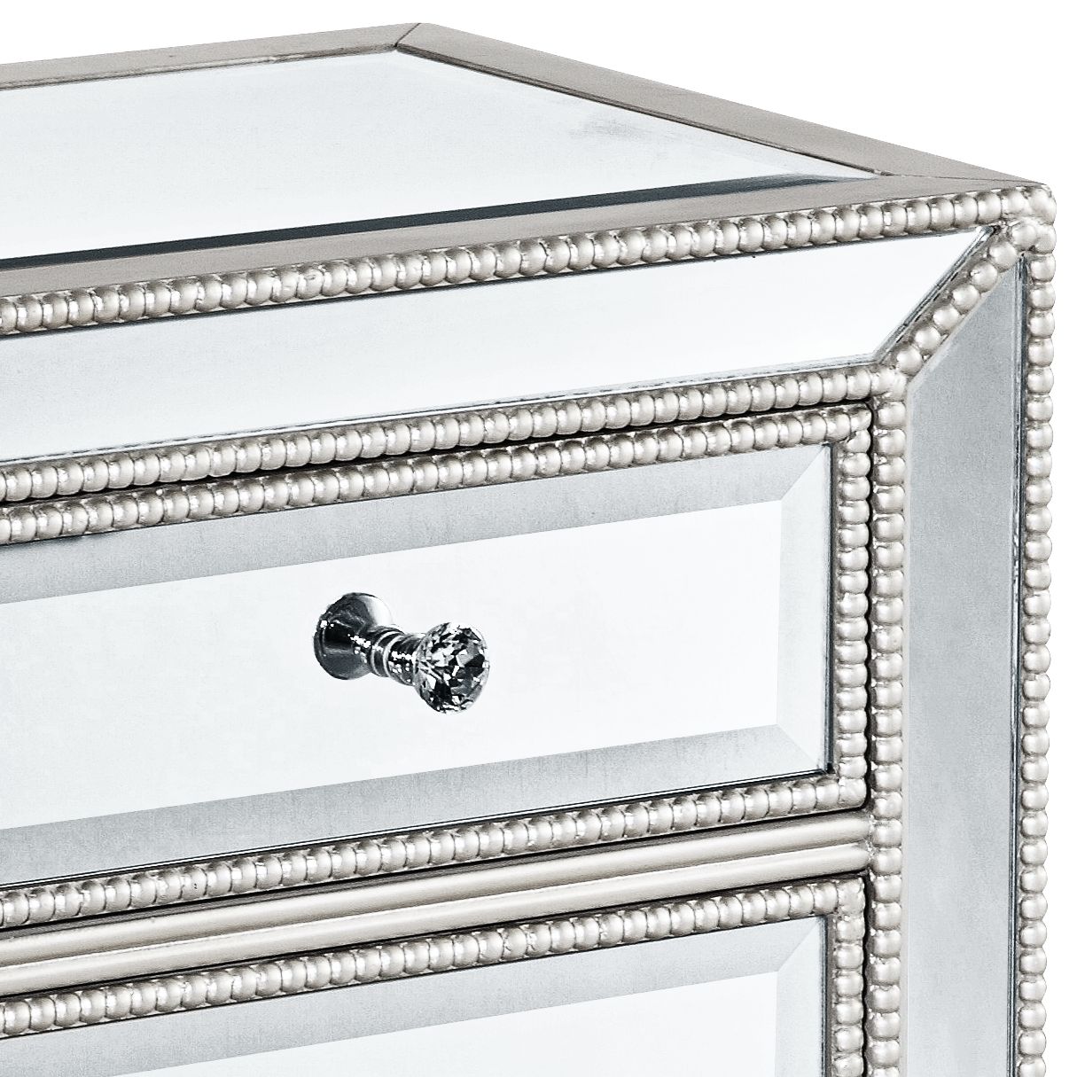 Coast to Coast Accents Modern Antique Silver Mirrored Rectangular Accent Table 20" x 15" with 3-Drawer for Living Room Bedroom