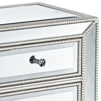 Coast to Coast Accents Modern Antique Silver Mirrored Rectangular Accent Table 20" x 15" with 3-Drawer for Living Room Bedroom