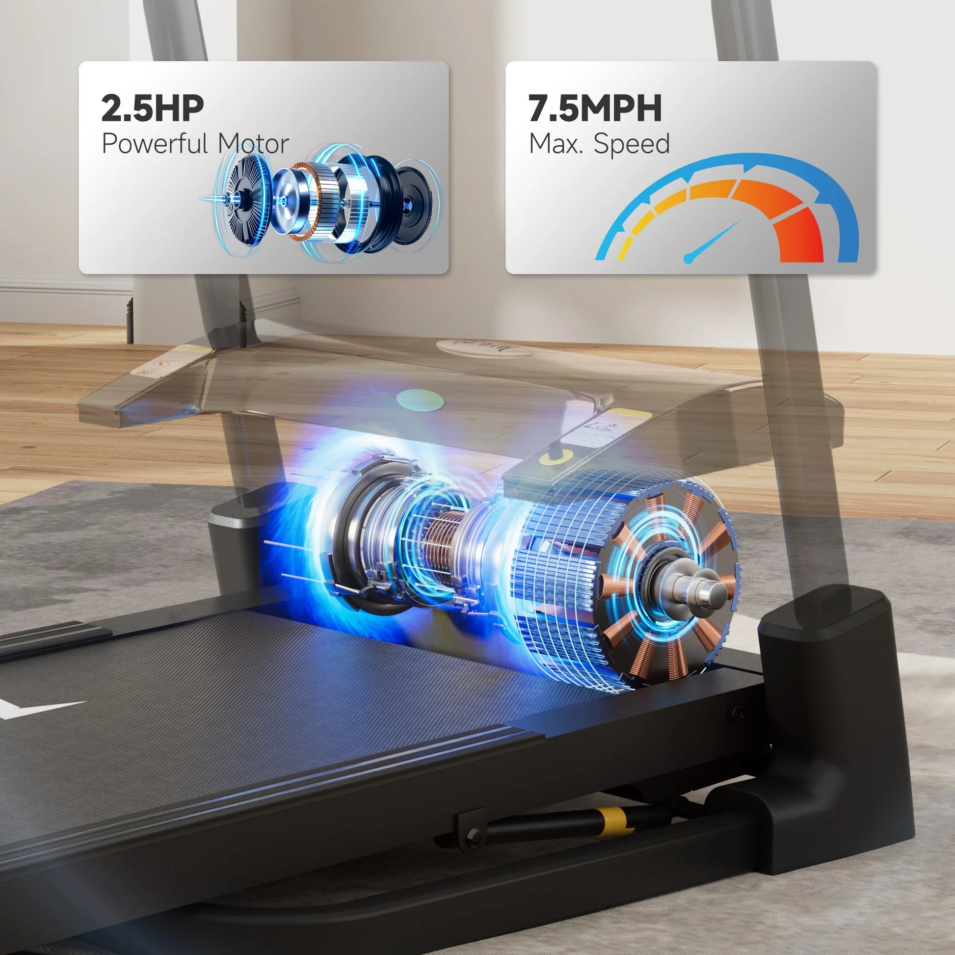 SKOK 2.5HP Foldable Treadmill, 300lb Capacity, 12 Programs, Portable Home Office Walking Machine