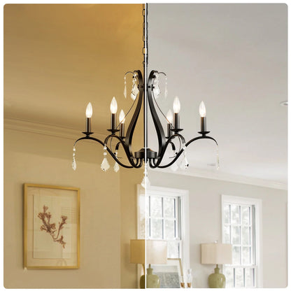 Magic Home 6-Light Modern Farmhouse Chandelier,Classic Candle Ceiling Pendant Light Fixture,Black
