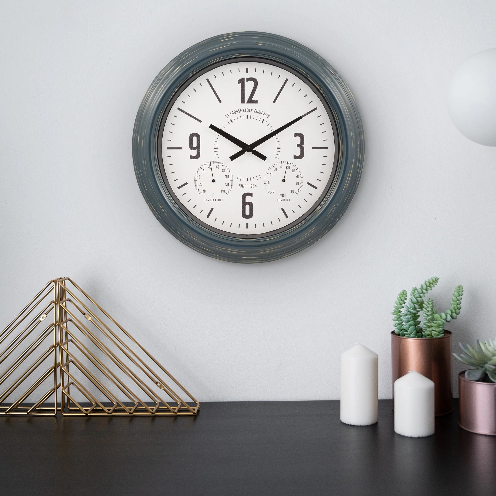 La Crosse Clock 18" Hamilton Indoor/Outdoor Blue Analog Quartz Analog Metal Clock, 433-3838
