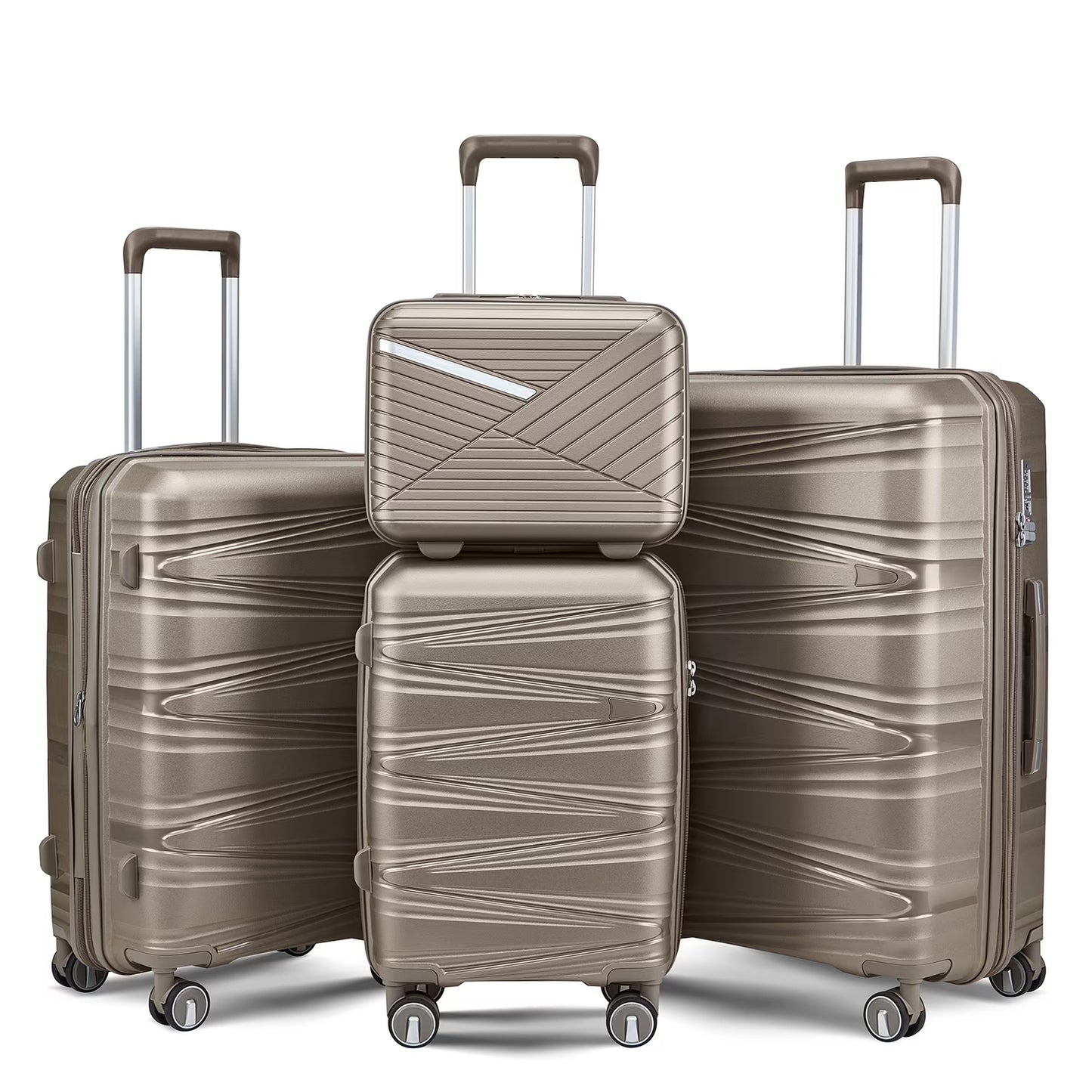 4 Piece Luggage Set Expandable Hardshell Travel Luggage Sets 8 Spinner Wheel Suitcase Wheels TSA Lock Suit Case, PP Lightweight & Durable wheels Upright Suitcase, 14/20/24/28 Inch