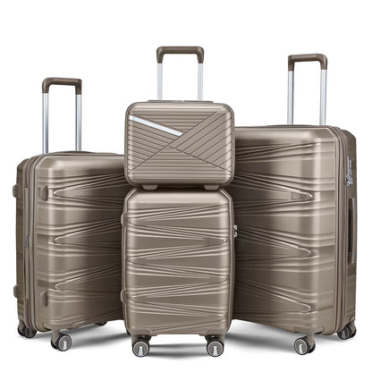 4 Piece Luggage Set Expandable Hardshell Travel Luggage Sets 8 Spinner Wheel Suitcase Wheels TSA Lock Suit Case, PP Lightweight & Durable wheels Upright Suitcase, 14/20/24/28 Inch