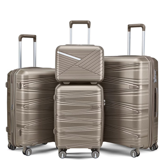 4 Piece Luggage Set Expandable Hardshell Travel Luggage Sets 8 Spinner Wheel Suitcase Wheels TSA Lock Suit Case, PP Lightweight & Durable wheels Upright Suitcase, 14/20/24/28 Inch