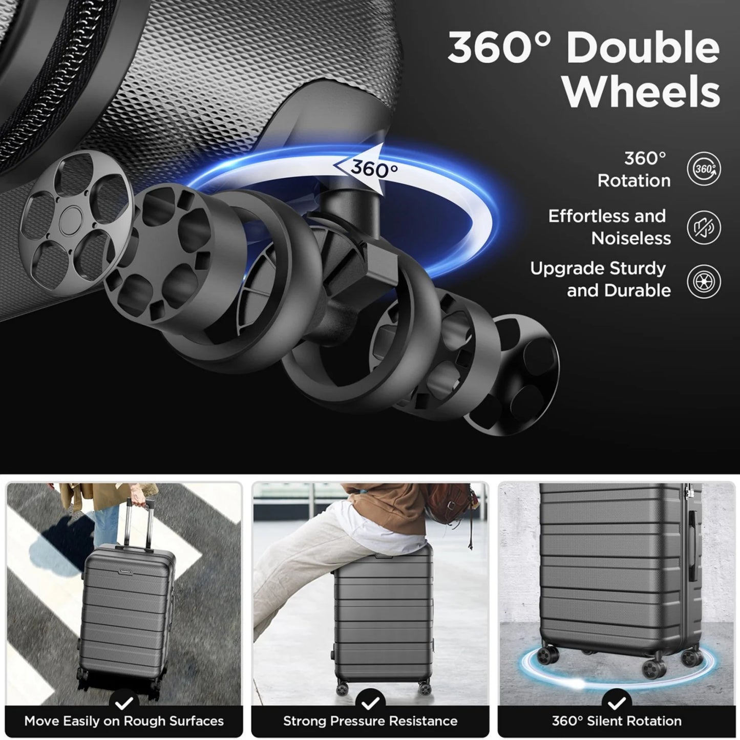 Famistar 11 Piece Hardside Luggage Suitcase Set with 360° Double Spinner Wheels TSA Style Lock, 14° Travel Case, 20" Carry-On Luggage, 24" Checked Luggage and 28" Checked Luggage, Black