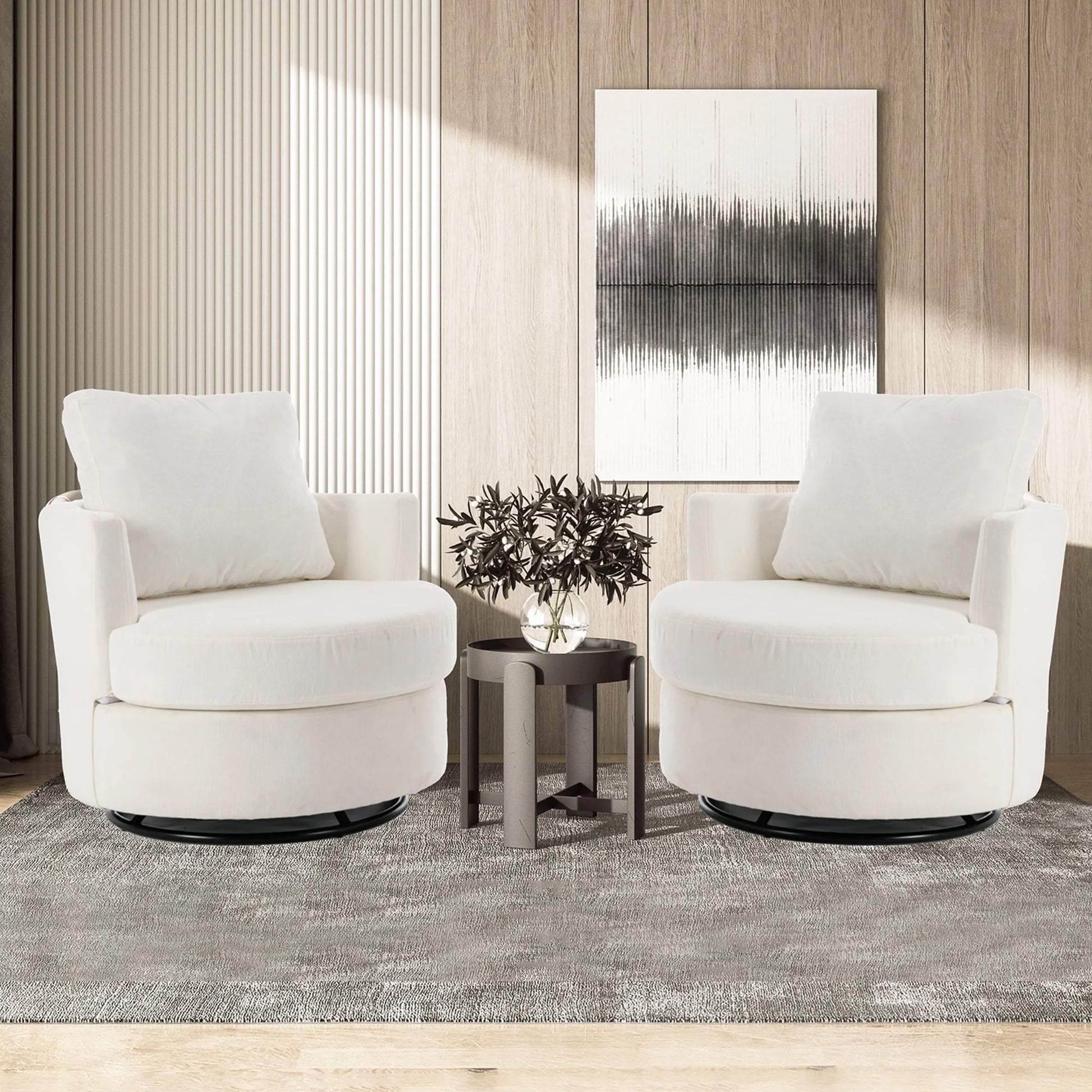 Muumblus Chenille Swivel Accent Chair, Barrel Chair Comfy Round Armchair Sofa Chair Sherpa Chair for Living Room & Nursery, Beige