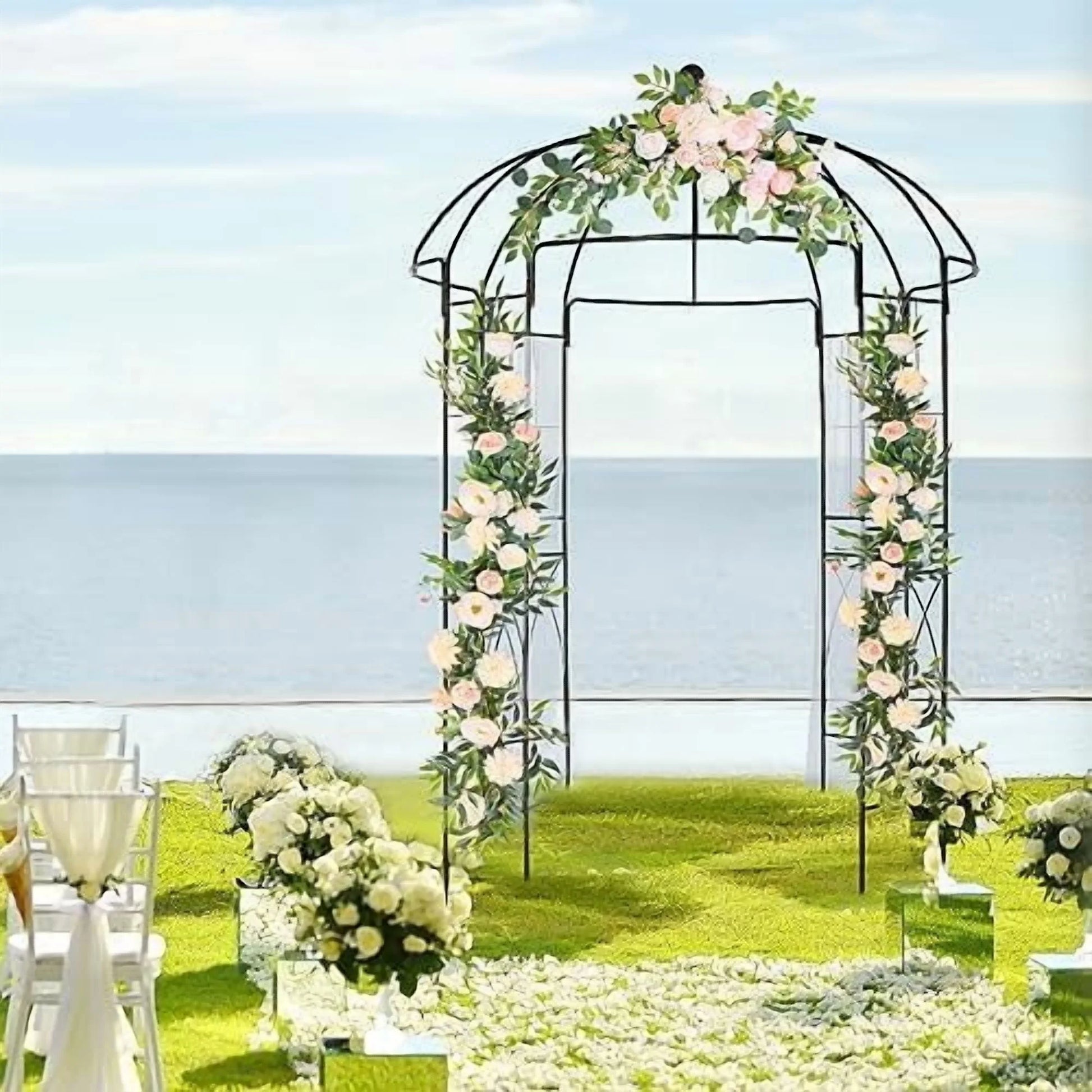 Garden Arch Arbor, Heavy Duty Metal Pergola Pavilion Trellis Birdcage Gazebo French Style 9ftx6.8ft Plants Support Use for Outdoor Climbing Plants Patio Decoration Wedding Ceremony