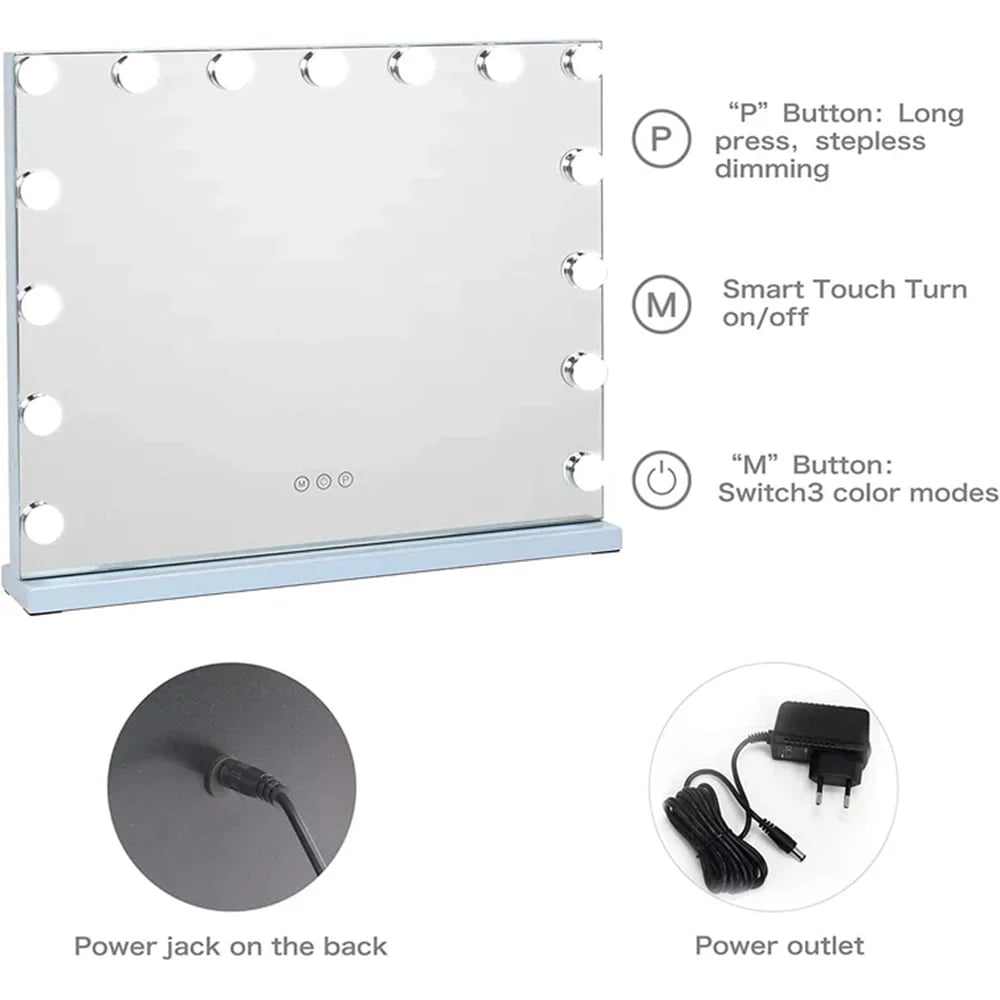 COOLJEEN Large Hollywood Vanity Mirror with Lights Wall Mount Tabletop Metal White