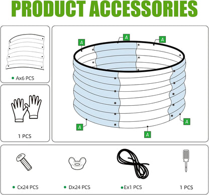2x2x1ft Round Galvanized Raised Garden Bed Kit Outdoor, Metal Planter Box for Planting Plants Vegetables, Brown