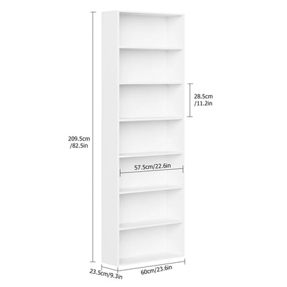 Homfa 82" Tall Bookcases, Freestanding Display Storage Shelves, 7-Tier Open Bookshelf for Home Office Living Room Bedroom, White