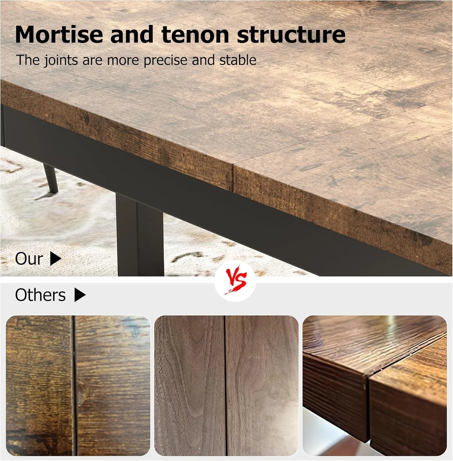 78.7in Industrial Dining Table for 8, Wooden Long Dinner Table with Mortise Tenon Design, Kitchen Table with Sturdy Metal Legs, for Dining Room Home Office Living Room, Retro Brown