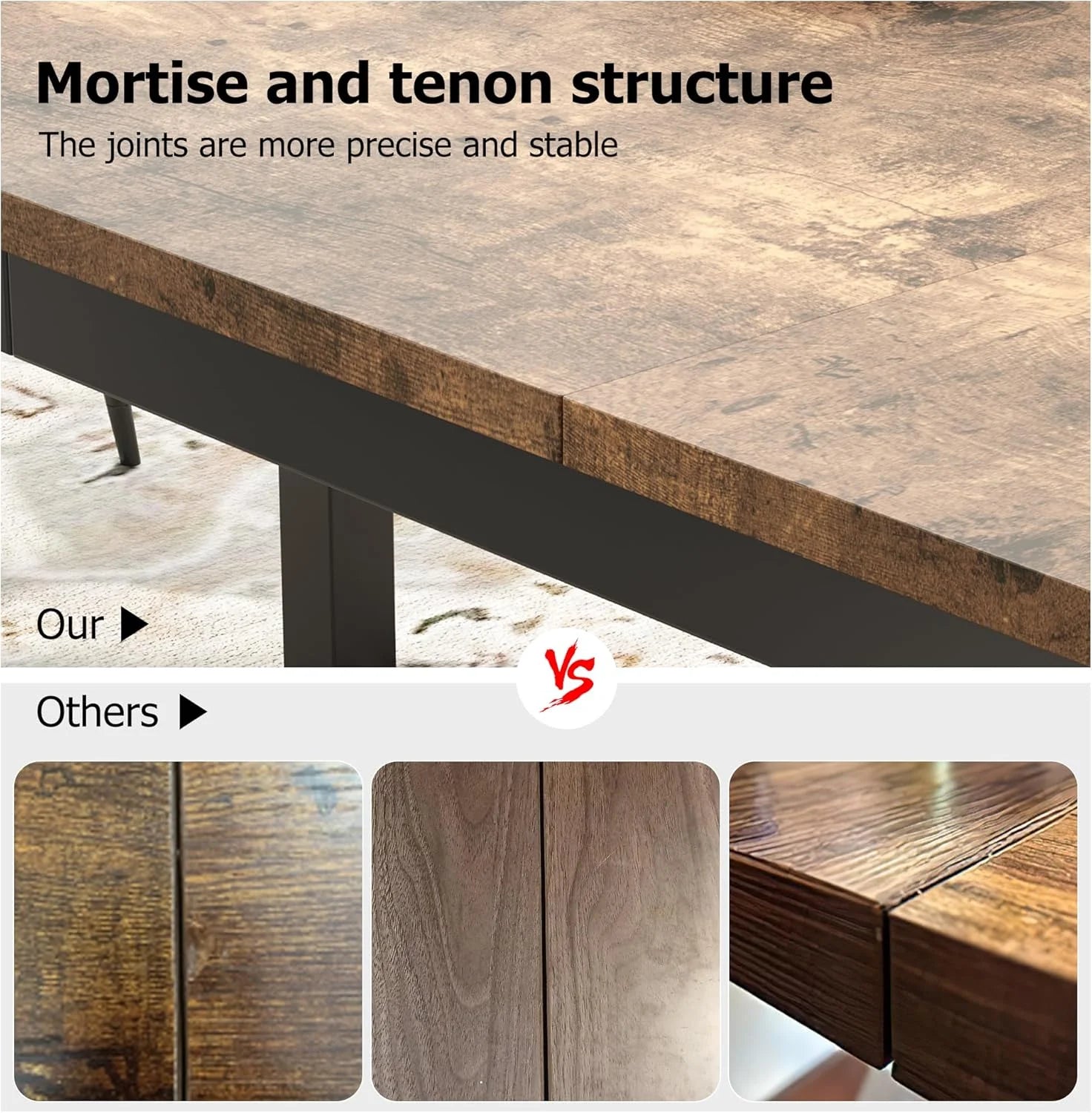 78.7in Industrial Dining Table for 8, Wooden Long Dinner Table with Mortise Tenon Design, Kitchen Table with Sturdy Metal Legs, for Dining Room Home Office Living Room, Retro Brown