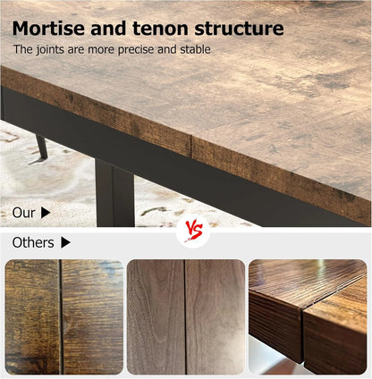 78.7in Industrial Dining Table for 8, Wooden Long Dinner Table with Mortise Tenon Design, Kitchen Table with Sturdy Metal Legs, for Dining Room Home Office Living Room, Retro Brown